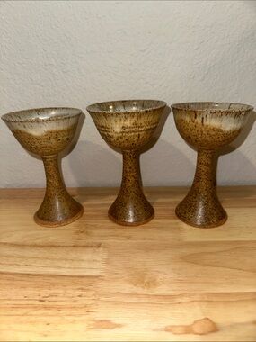 Vintage Mid-Century Studio Pottery Stoneware Wine Goblets / Chalices - Set of 3